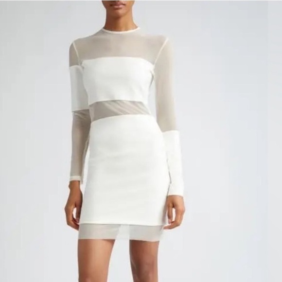 Israella Kobla Mutu Dress Mini Sheer Mesh White Long Sleeve Bridal Bachelorette - Picture 14 of 14